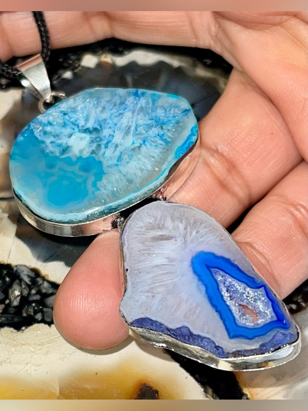 Two Color Large Solar Quartz Pendant 3 1/4”